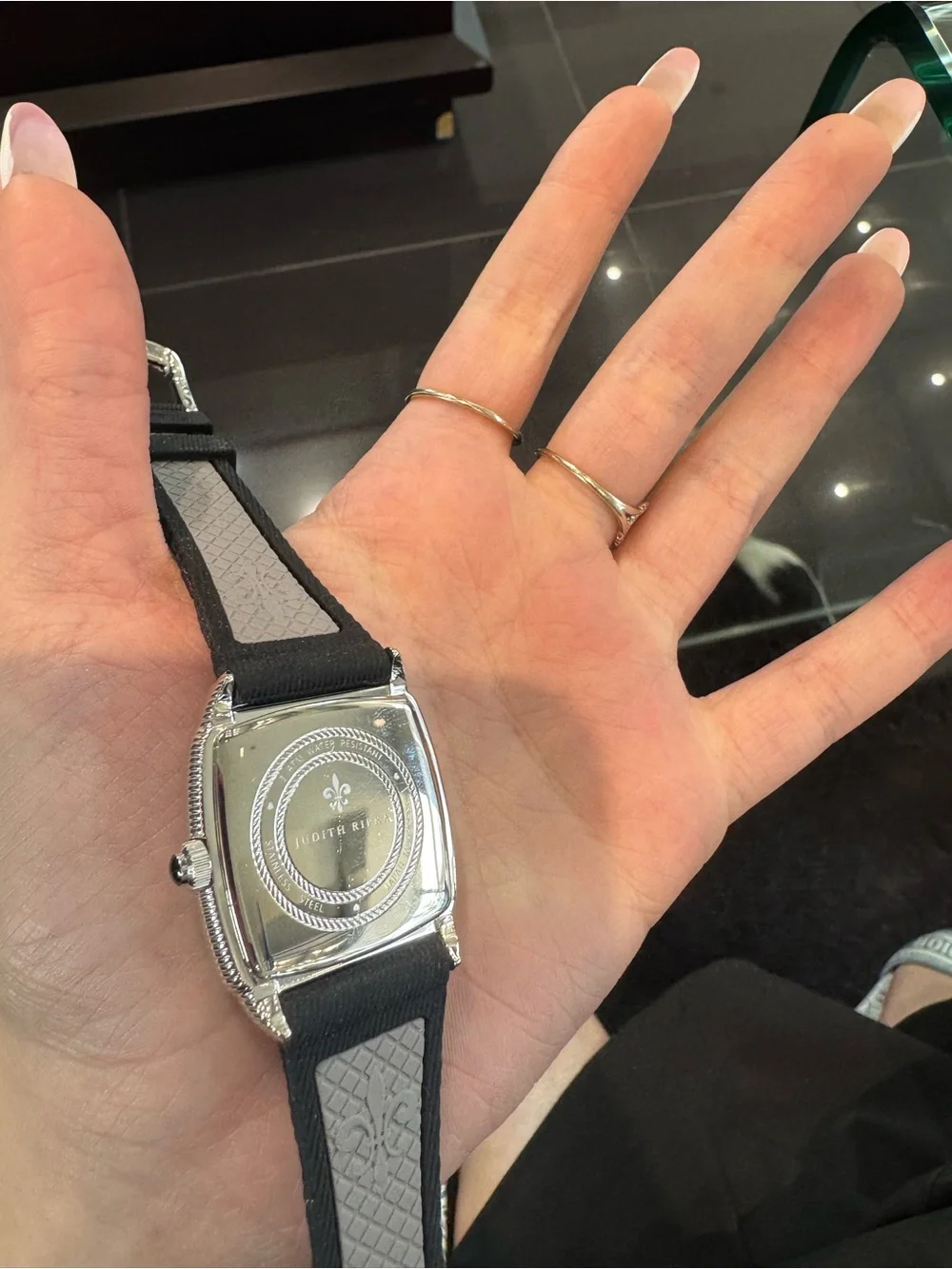 New Judith Ripka Stainless Steel Square Watch with Black Silicone Strap